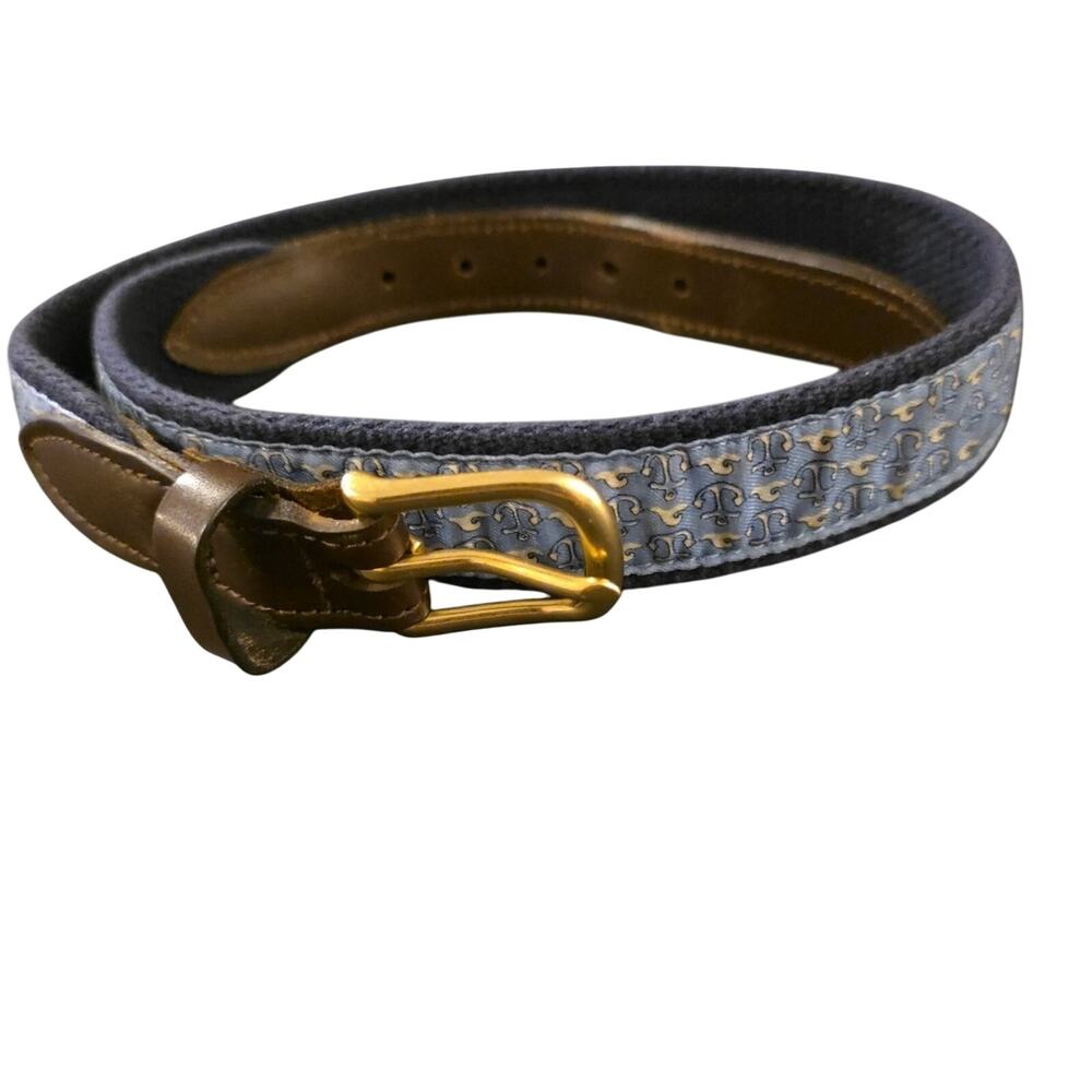 Vineyard Vines Boys 28 Club Belt Nautical Anchor Ribbon Brass Leather Canvas